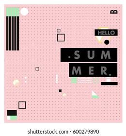 Trendy vector summer cards illustration with line elements and abstract colorful textures. Design for poster, card, invitation, brochure, and promotion template. Fashion art print and background.