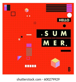 Trendy vector summer cards illustration with line elements and abstract colorful textures. Design for poster, card, invitation, brochure, and promotion template. Fashion art print and background.