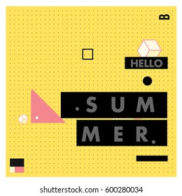 Trendy vector summer cards illustration with line elements and abstract colorful textures. Design for poster, card, invitation, brochure, and promotion template. Fashion art print and background.