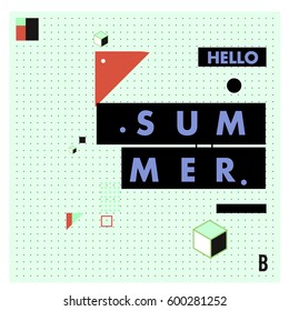 Trendy vector summer cards illustration with line elements and abstract colorful textures. Design for poster, card, invitation, brochure, and promotion template. Fashion art print and background.