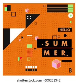Trendy vector summer cards illustration with line elements and abstract colorful textures. Design for poster, card, invitation, brochure, and promotion template. Fashion art print and background.