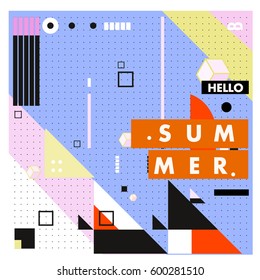 Trendy vector summer cards illustration with line elements and abstract colorful textures. Design for poster, card, invitation, brochure, and promotion template. Fashion art print and background.