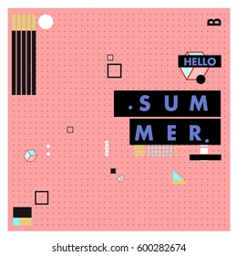 Trendy vector summer cards illustration with line elements and abstract colorful textures. Design for poster, card, invitation, brochure, and promotion template. Fashion art print and background.