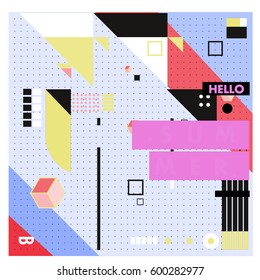 Trendy vector summer cards illustration with line elements and abstract colorful textures. Design for poster, card, invitation, brochure, and promotion template. Fashion art print and background.