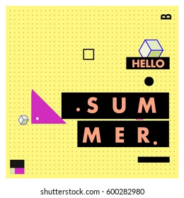 Trendy vector summer cards illustration with line elements and abstract colorful textures. Design for poster, card, invitation, brochure, and promotion template. Fashion art print and background.