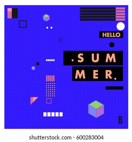 Trendy vector summer cards illustration with line elements and abstract colorful textures. Design for poster, card, invitation, brochure, and promotion template. Fashion art print and background.