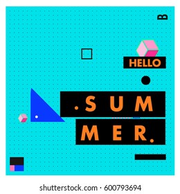 Trendy vector summer cards illustration with line elements and abstract colorful textures. Design for poster, card, invitation, brochure, and promotion template. Fashion art print and background.