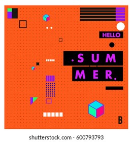 Trendy vector summer cards illustration with line elements and abstract colorful textures. Design for poster, card, invitation, brochure, and promotion template. Fashion art print and background.