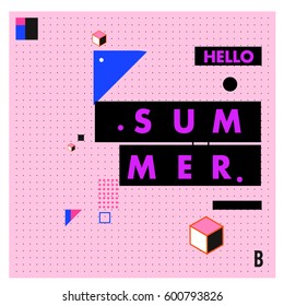 Trendy vector summer cards illustration with line elements and abstract colorful textures. Design for poster, card, invitation, brochure, and promotion template. Fashion art print and background.