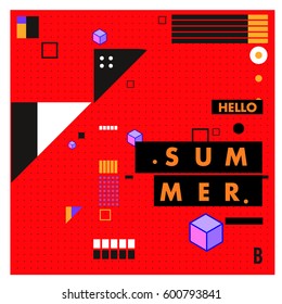Trendy vector summer cards illustration with line elements and abstract colorful textures. Design for poster, card, invitation, brochure, and promotion template. Fashion art print and background.