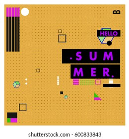 Trendy vector summer cards illustration with line elements and abstract colorful textures. Design for poster, card, invitation, brochure, and promotion template. Fashion art print and background.
