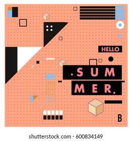 Trendy vector summer cards illustration with line elements and abstract colorful textures. Design for poster, card, invitation, brochure, and promotion template. Fashion art print and background.