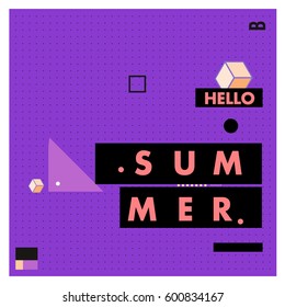 Trendy vector summer cards illustration with line elements and abstract colorful textures. Design for poster, card, invitation, brochure, and promotion template. Fashion art print and background.