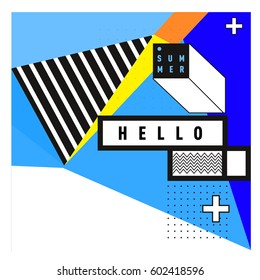 Trendy vector summer cards illustration with line elements and abstract colorful textures. Design for poster, card, invitation, brochure, and promotion template. Fashion art print and background.