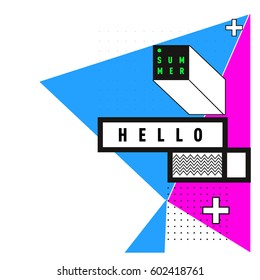 Trendy vector summer cards illustration with line elements and abstract colorful textures. Design for poster, card, invitation, brochure, and promotion template. Fashion art print and background.