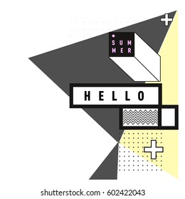 Trendy vector summer cards illustration with line elements and abstract colorful textures. Design for poster, card, invitation, brochure, and promotion template. Fashion art print and background.