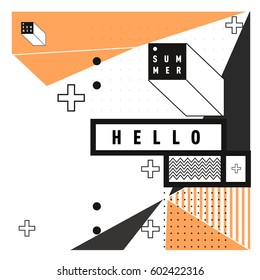 Trendy vector summer cards illustration with line elements and abstract colorful textures. Design for poster, card, invitation, brochure, and promotion template. Fashion art print and background.