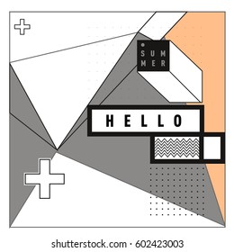Trendy vector summer cards illustration with line elements and abstract colorful textures. Design for poster, card, invitation, brochure, and promotion template. Fashion art print and background.