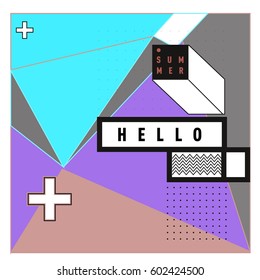 Trendy vector summer cards illustration with line elements and abstract colorful textures. Design for poster, card, invitation, brochure, and promotion template. Fashion art print and background.