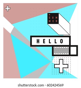 Trendy vector summer cards illustration with line elements and abstract colorful textures. Design for poster, card, invitation, brochure, and promotion template. Fashion art print and background.