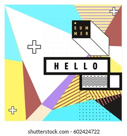 Trendy vector summer cards illustration with line elements and abstract colorful textures. Design for poster, card, invitation, brochure, and promotion template. Fashion art print and background.