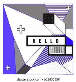 Trendy vector summer cards illustration with line elements and abstract colorful textures. Design for poster, card, invitation, brochure, and promotion template. Fashion art print and background.