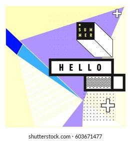 Trendy vector summer cards illustration with line elements and abstract colorful textures. Design for poster, card, invitation, brochure, and promotion template. Fashion art print and background.