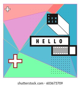 Trendy vector summer cards illustration with line elements and abstract colorful textures. Design for poster, card, invitation, brochure, and promotion template. Fashion art print and background.