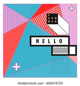 Trendy vector summer cards illustration with line elements and abstract colorful textures. Design for poster, card, invitation, brochure, and promotion template. Fashion art print and background.