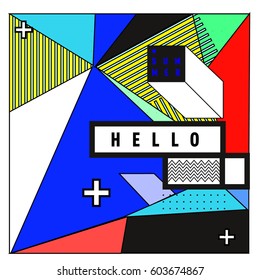 Trendy vector summer cards illustration with line elements and abstract colorful textures. Design for poster, card, invitation, brochure, and promotion template. Fashion art print and background.