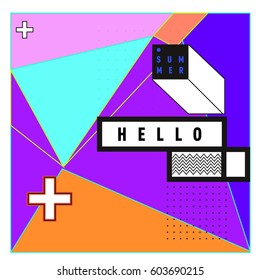 Trendy vector summer cards illustration with line elements and abstract colorful textures. Design for poster, card, invitation, brochure, and promotion template. Fashion art print and background.