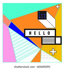 Trendy vector summer cards illustration with line elements and abstract colorful textures. Design for poster, card, invitation, brochure, and promotion template. Fashion art print and background.