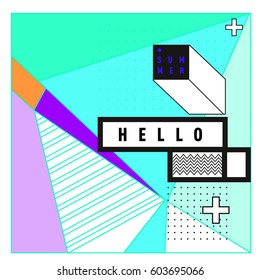Trendy vector summer cards illustration with line elements and abstract colorful textures. Design for poster, card, invitation, brochure, and promotion template. Fashion art print and background.