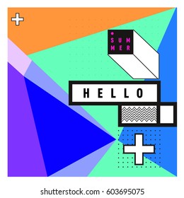 Trendy vector summer cards illustration with line elements and abstract colorful textures. Design for poster, card, invitation, brochure, and promotion template. Fashion art print and background.
