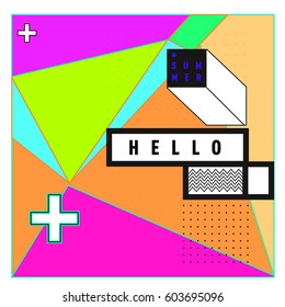 Trendy vector summer cards illustration with line elements and abstract colorful textures. Design for poster, card, invitation, brochure, and promotion template. Fashion art print and background.