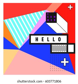 Trendy vector summer cards illustration with line elements and abstract colorful textures. Design for poster, card, invitation, brochure, and promotion template. Fashion art print and background.