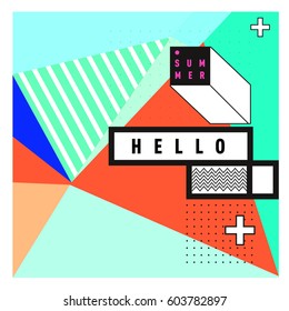 Trendy vector summer cards illustration with line elements and abstract colorful textures. Design for poster, card, invitation, brochure, and promotion template. Fashion art print and background.