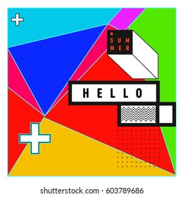 Trendy vector summer cards illustration with line elements and abstract colorful textures. Design for poster, card, invitation, brochure, and promotion template. Fashion art print and background.