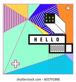 Trendy vector summer cards illustration with line elements and abstract colorful textures. Design for poster, card, invitation, brochure, and promotion template. Fashion art print and background.
