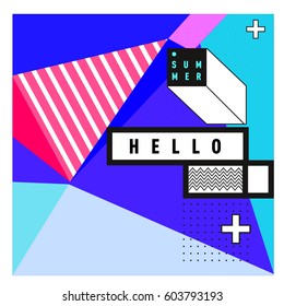 Trendy vector summer cards illustration with line elements and abstract colorful textures. Design for poster, card, invitation, brochure, and promotion template. Fashion art print and background.