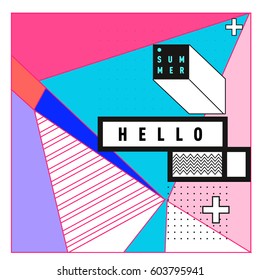Trendy vector summer cards illustration with line elements and abstract colorful textures. Design for poster, card, invitation, brochure, and promotion template. Fashion art print and background.