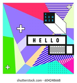 Trendy vector summer cards illustration with line elements and abstract colorful textures. Design for poster, card, invitation, brochure, and promotion template. Fashion art print and background.