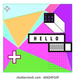 Trendy vector summer cards illustration with line elements and abstract colorful textures. Design for poster, card, invitation, brochure, and promotion template. Fashion art print and background.