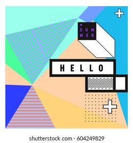 Trendy vector summer cards illustration with line elements and abstract colorful textures. Design for poster, card, invitation, brochure, and promotion template. Fashion art print and background.
