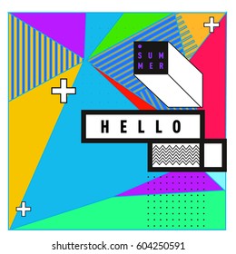 Trendy vector summer cards illustration with line elements and abstract colorful textures. Design for poster, card, invitation, brochure, and promotion template. Fashion art print and background.
