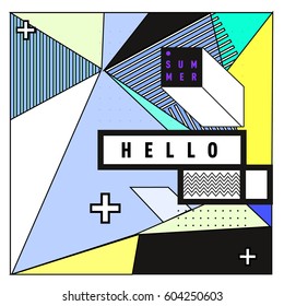 Trendy vector summer cards illustration with line elements and abstract colorful textures. Design for poster, card, invitation, brochure, and promotion template. Fashion art print and background.