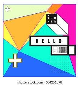 Trendy vector summer cards illustration with line elements and abstract colorful textures. Design for poster, card, invitation, brochure, and promotion template. Fashion art print and background.