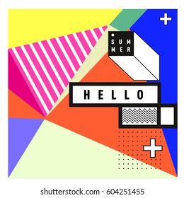 Trendy vector summer cards illustration with line elements and abstract colorful textures. Design for poster, card, invitation, brochure, and promotion template. Fashion art print and background.