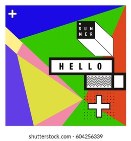 Trendy vector summer cards illustration with line elements and abstract colorful textures. Design for poster, card, invitation, brochure, and promotion template. Fashion art print and background.