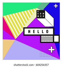 Trendy vector summer cards illustration with line elements and abstract colorful textures. Design for poster, card, invitation, brochure, and promotion template. Fashion art print and background.